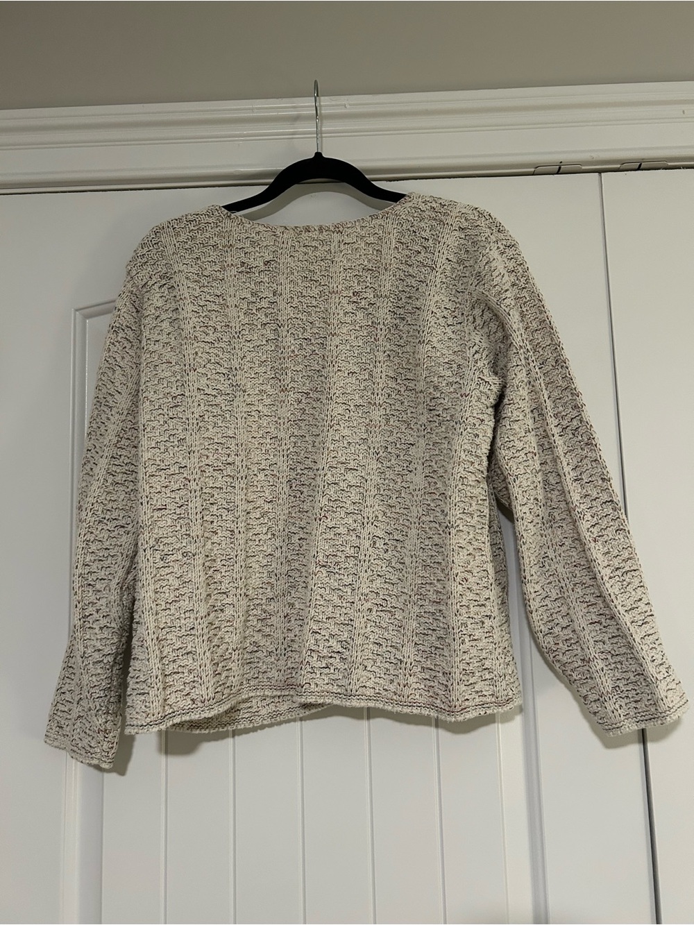 Cotton Multicolor Cream Mother of Pearl Button Front Ribbed Cardigan - Picture 3 of 4